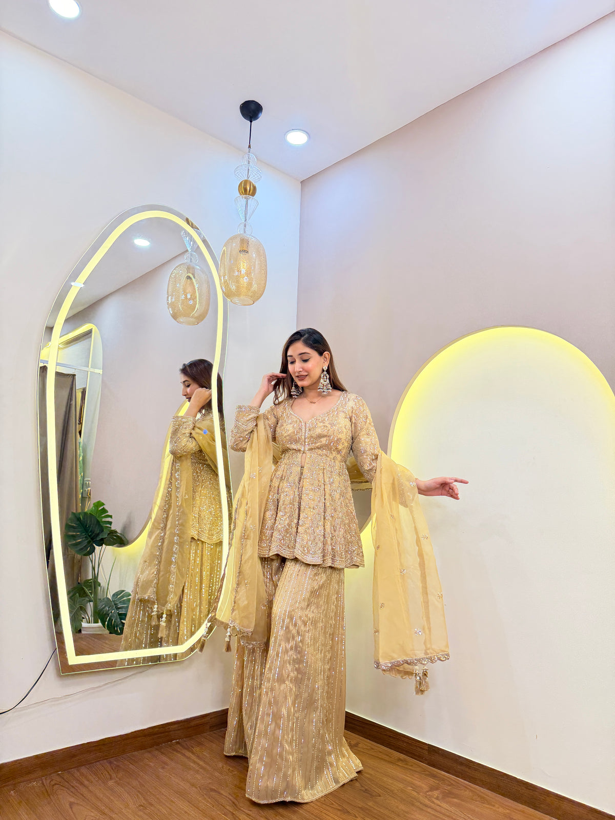 E559 3PC PEPLUM SHARARA SUIT