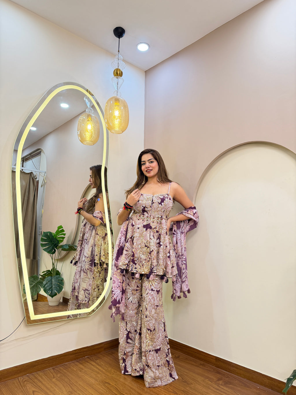 E503 3PC PEPLUM SHARARA SUIT