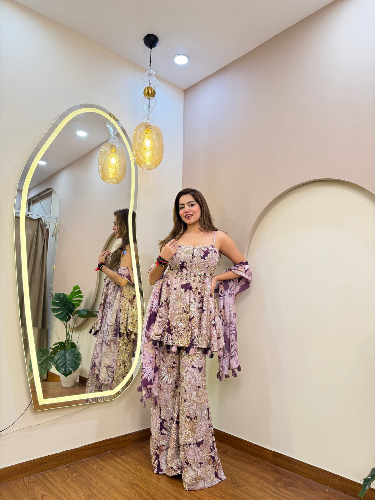 E503 3PC PEPLUM SHARARA SUIT