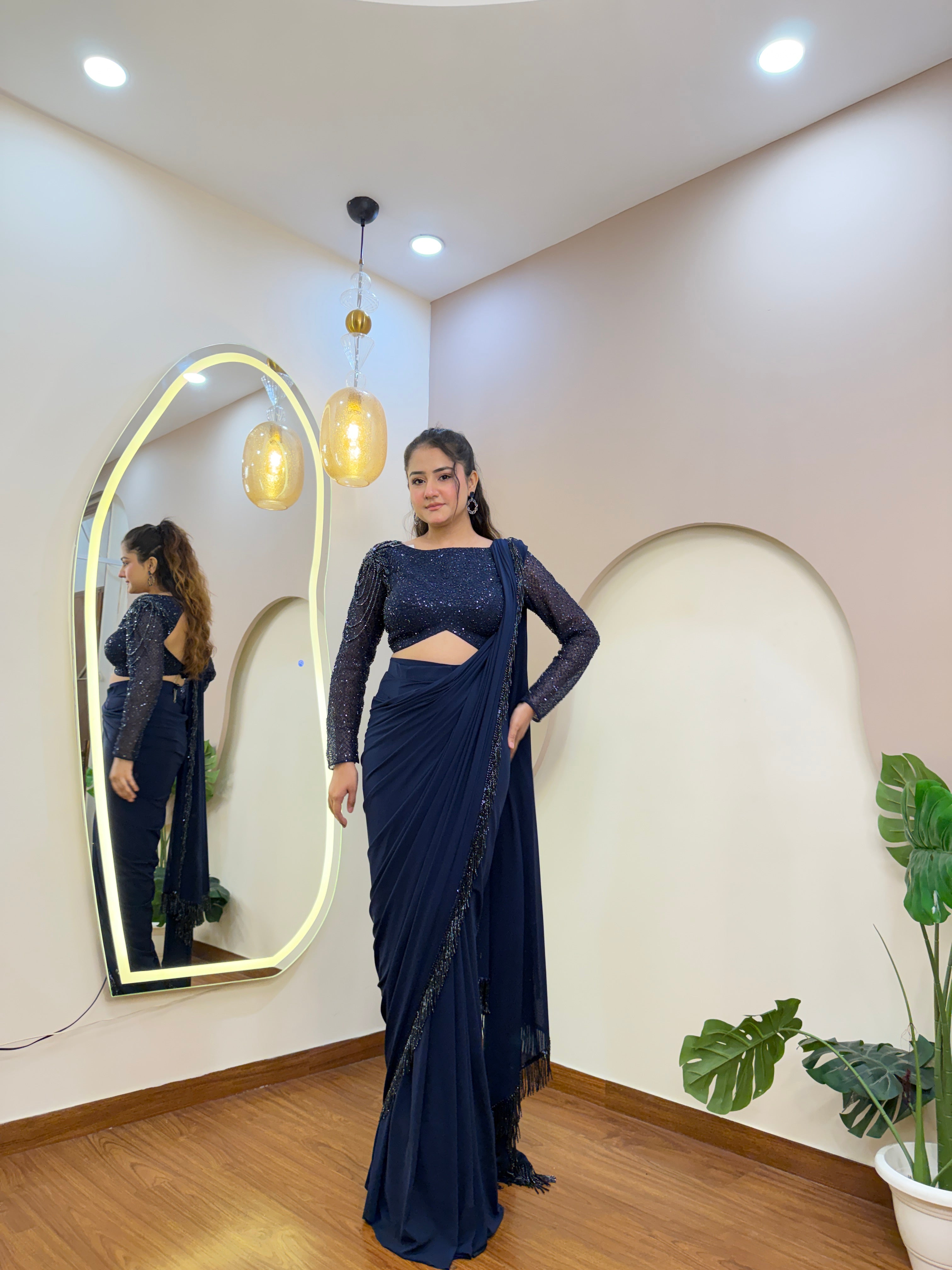 E393 INDO WESTERN DRAPE SAREE