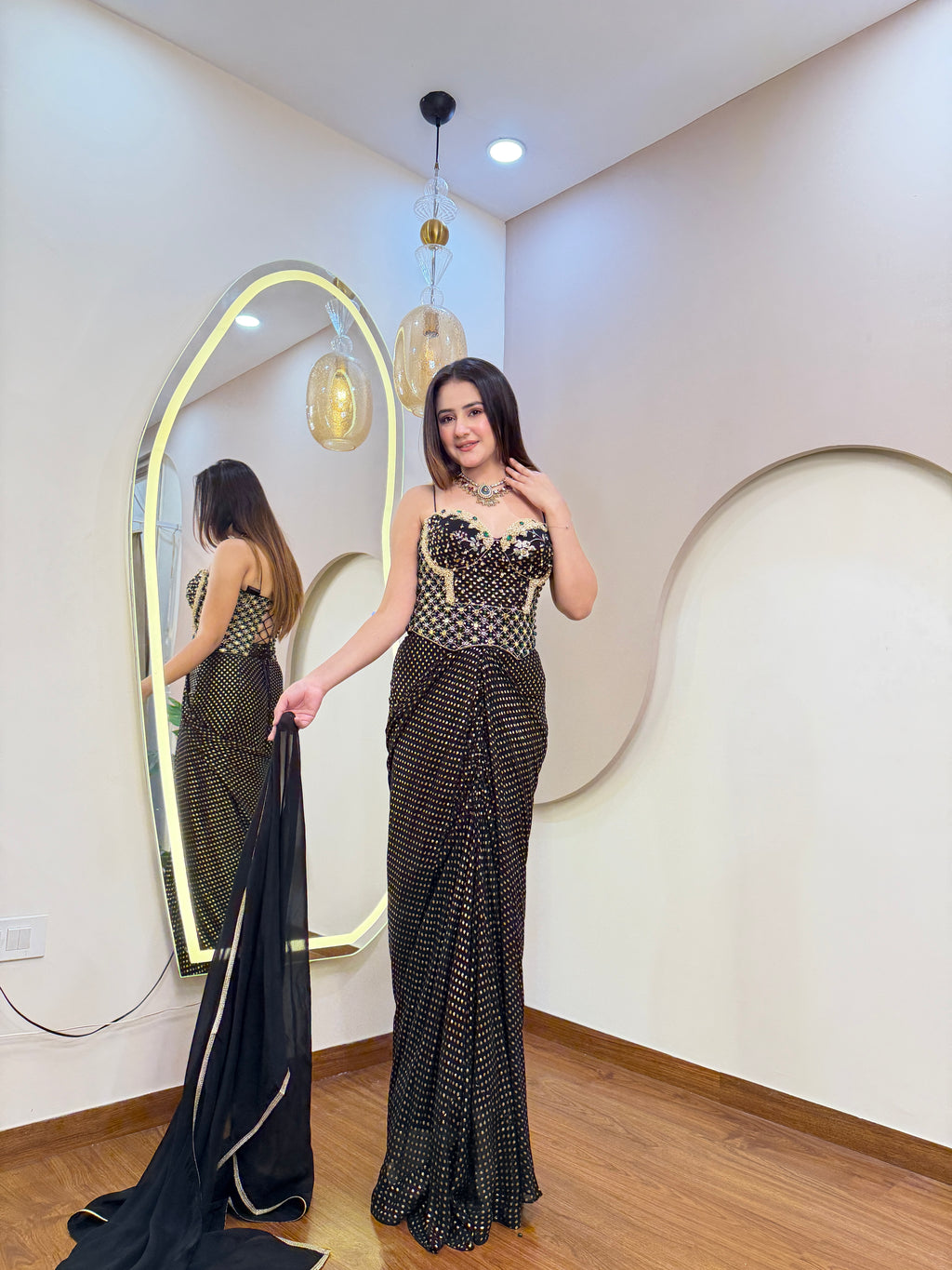 E361 INDO WESTERN DRAPE SAREE