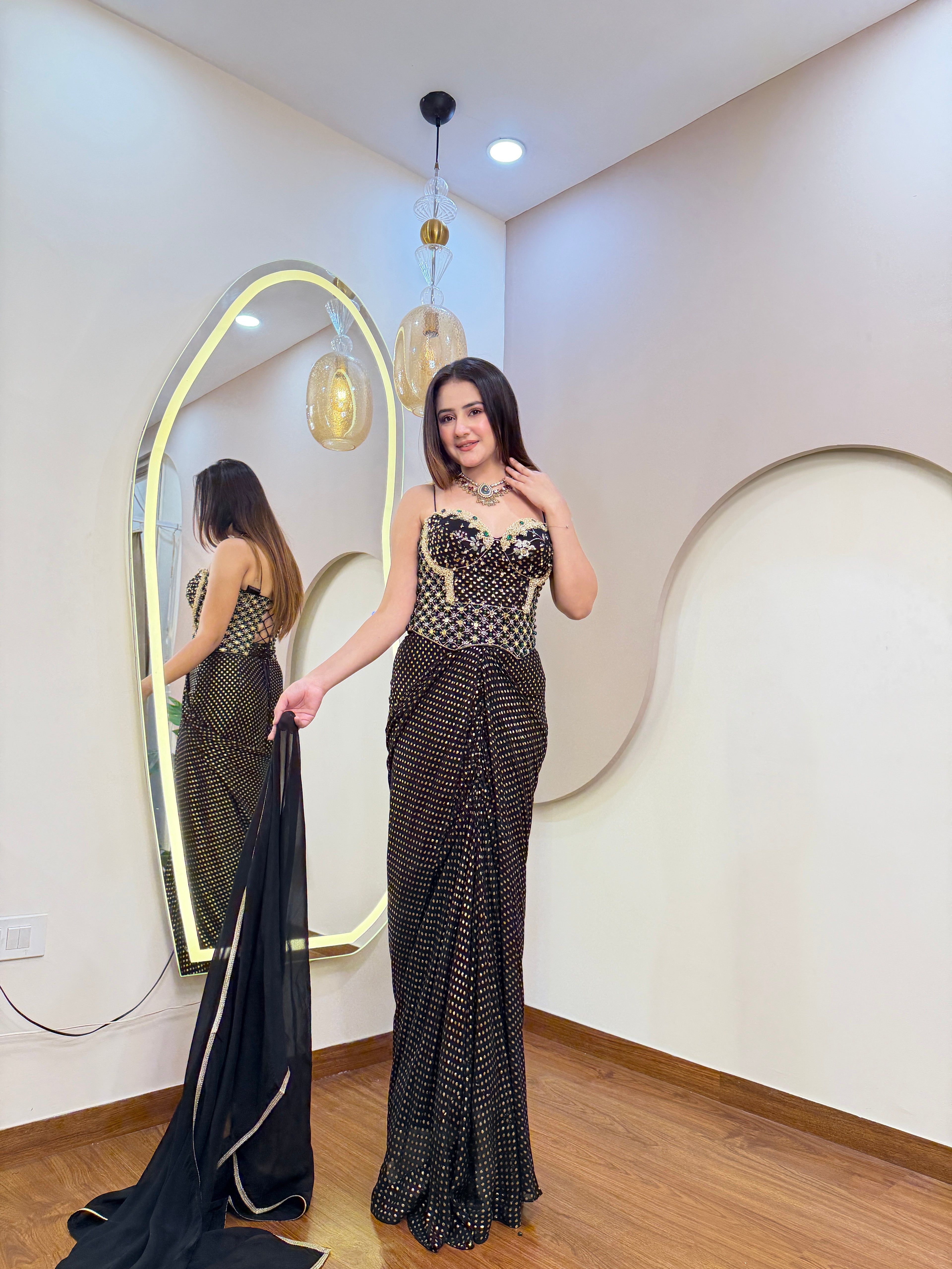 E361 INDO WESTERN DRAPE SAREE