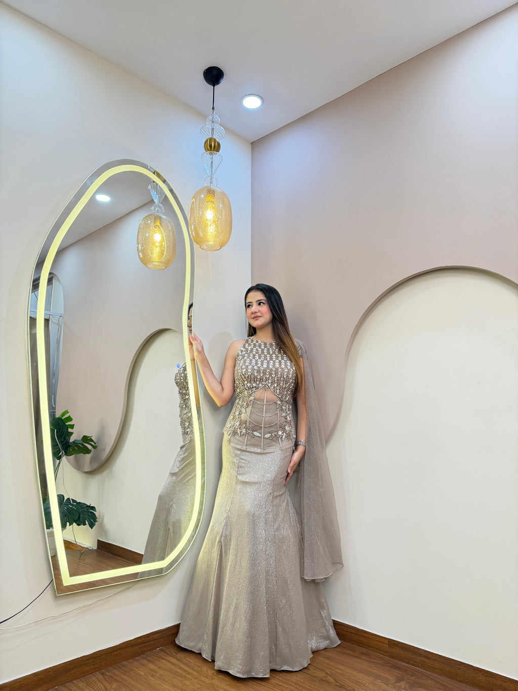 E366 INDO WESTERN FISH CUT LEHENGA