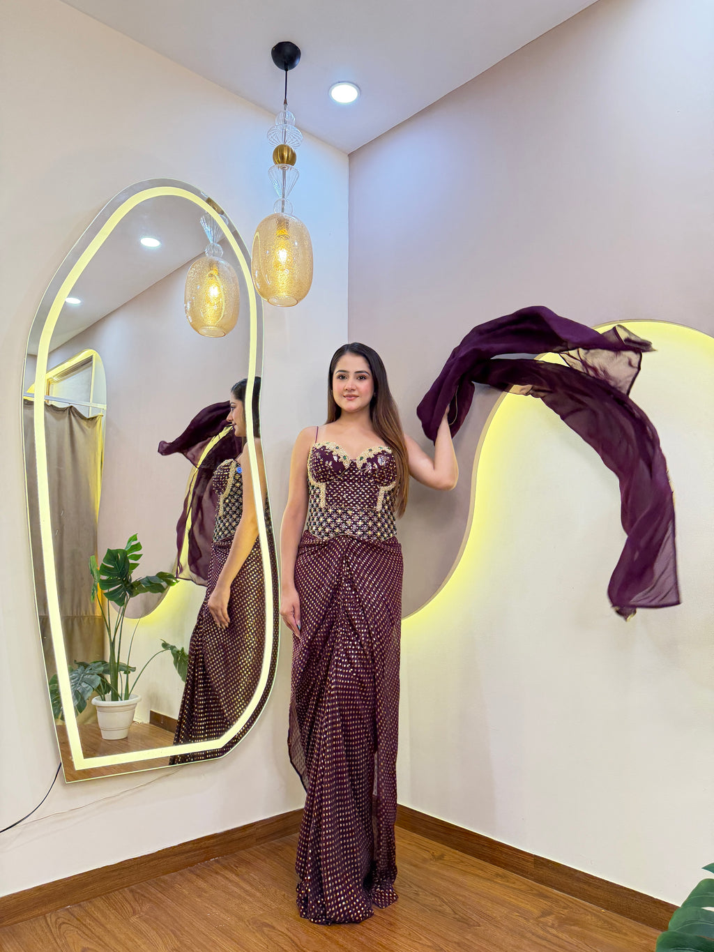 E361 INDO WESTERN DRAPE SAREE