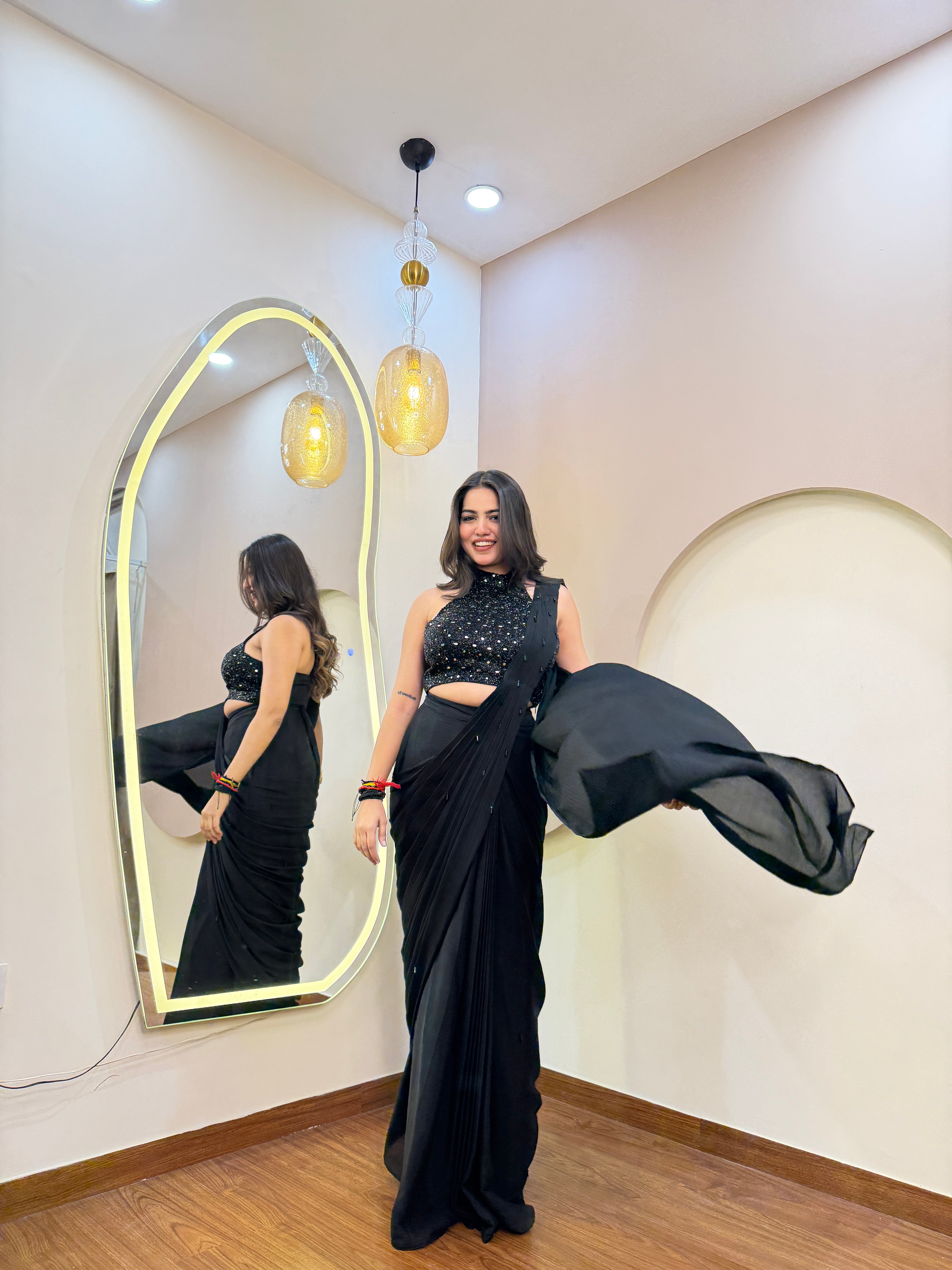 E111 INDO WESTERN DRAPE SAREE