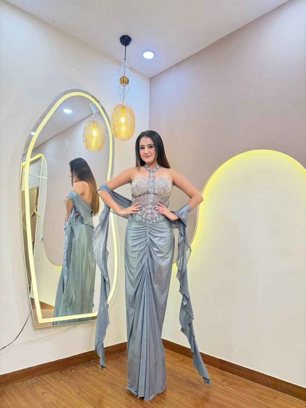 E660 3PC DRAPE SKIRT TOP