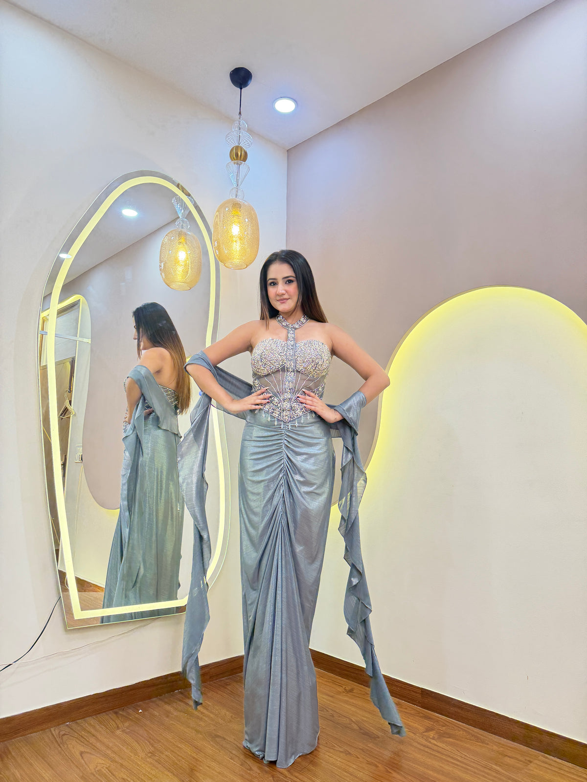 E660 3PC DRAPE SKIRT TOP