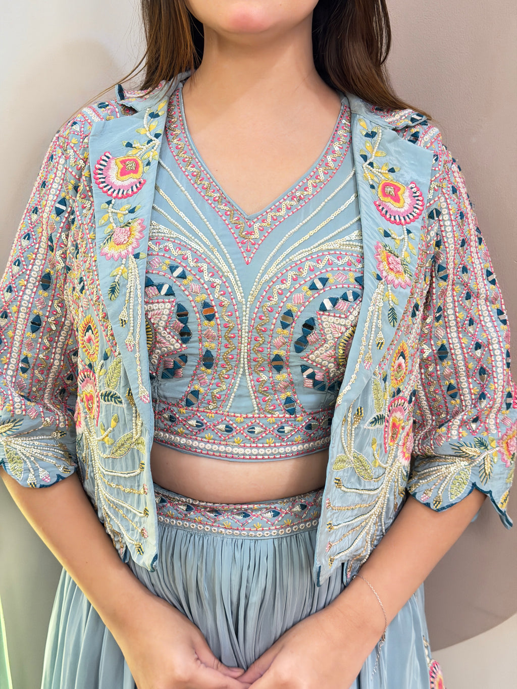 C821 INDO WESTERN JACKET STYLE LEHENGA