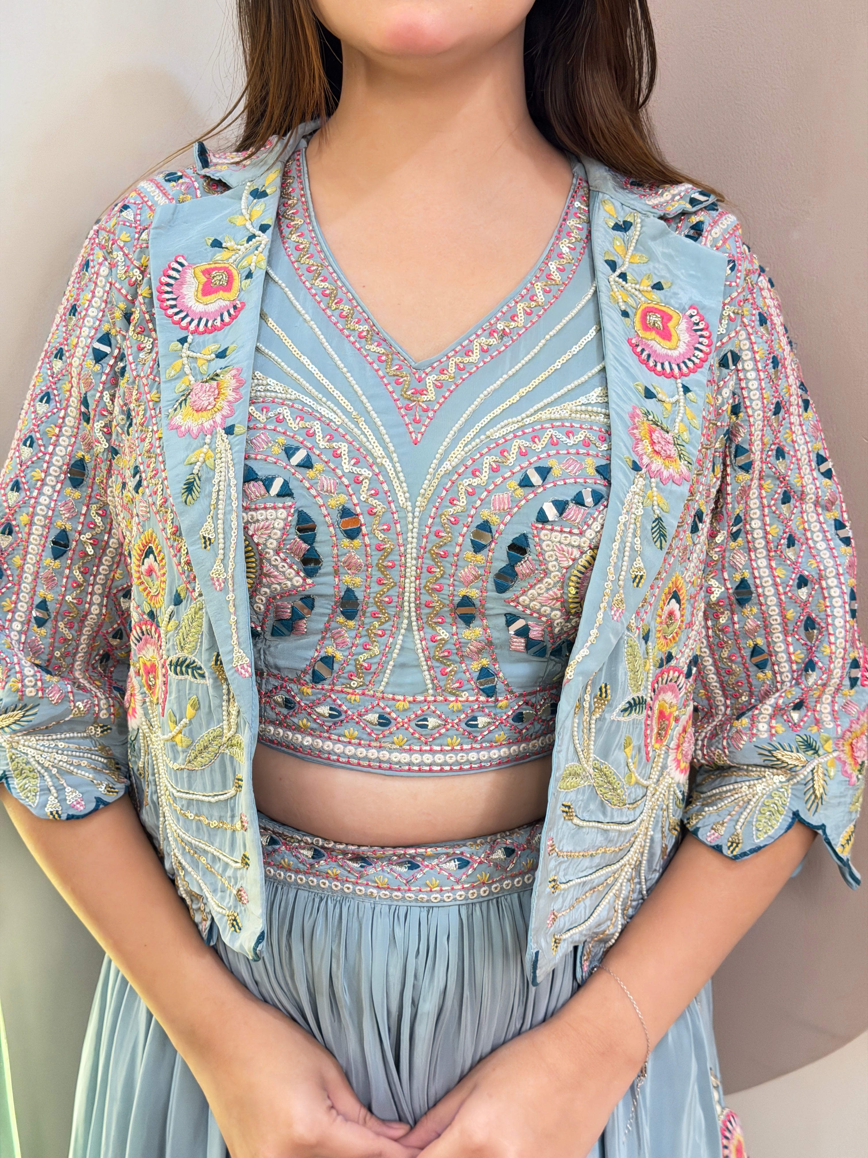 C821 INDO WESTERN JACKET STYLE LEHENGA