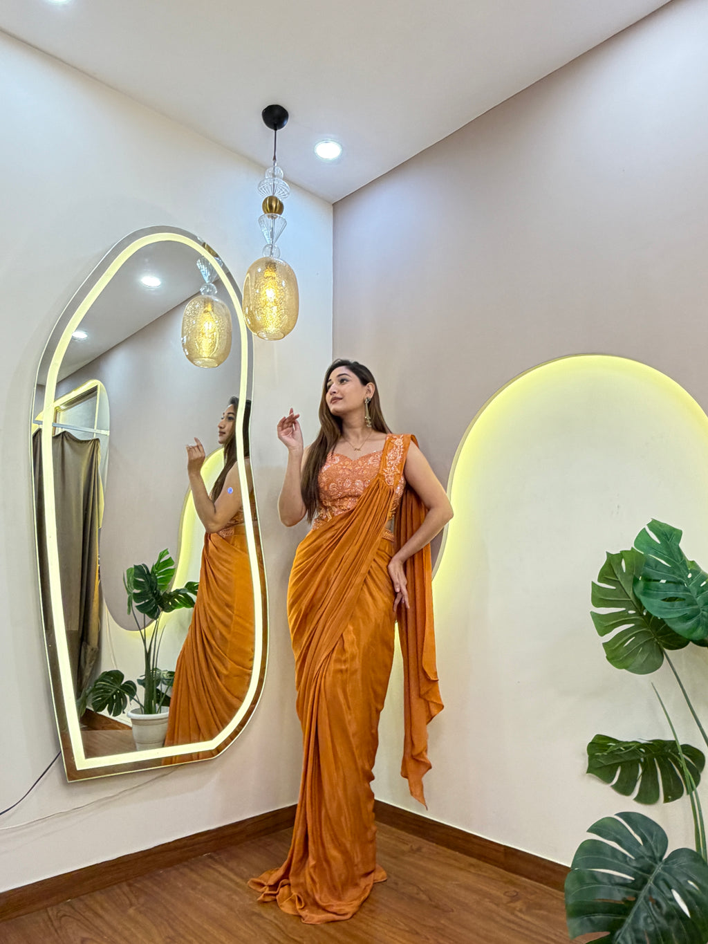 E719 INDO WESTERN DRAPE SAREE