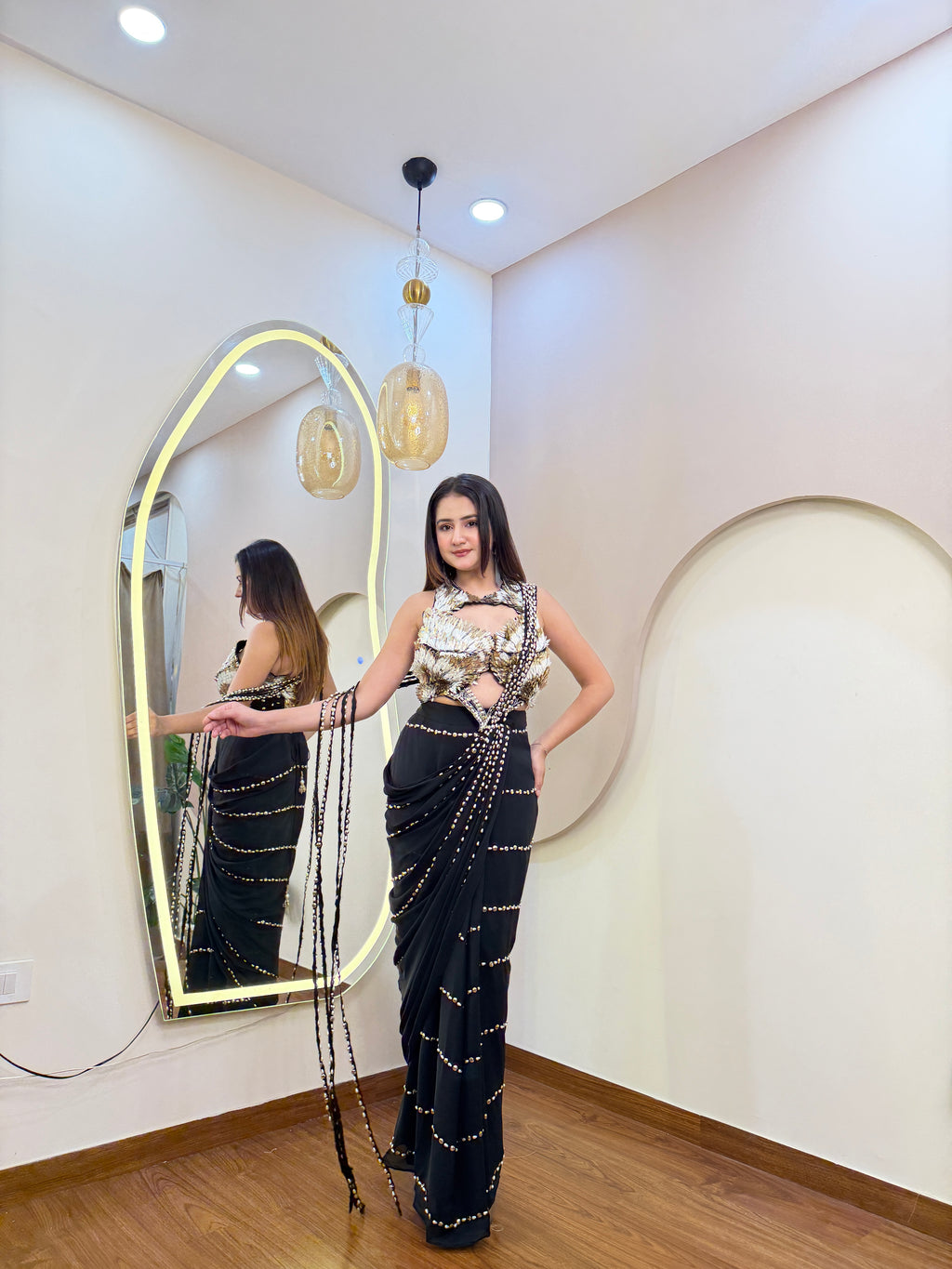 E145 INDO WESTERN DRAPE SAREE