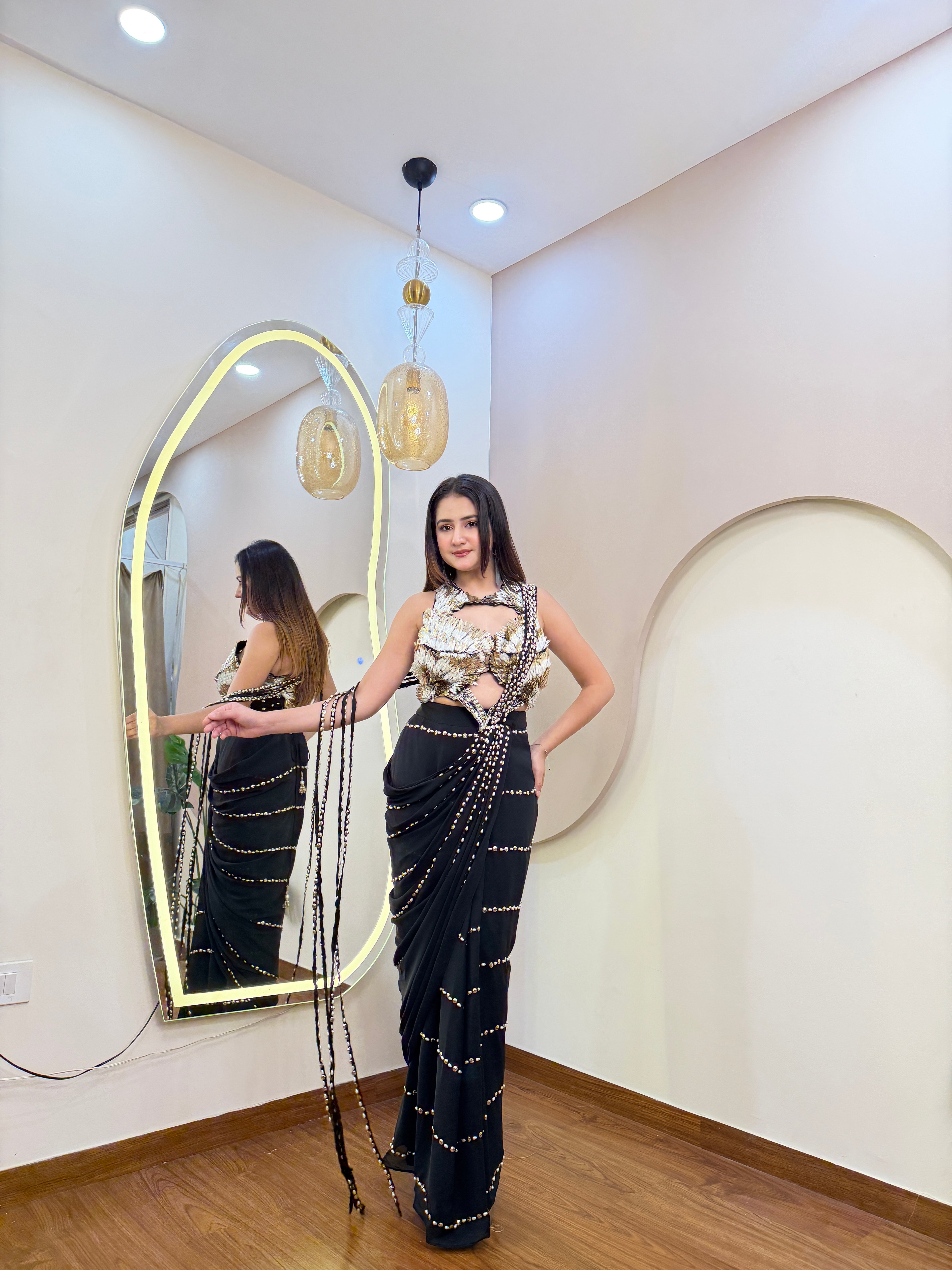 E145 INDO WESTERN DRAPE SAREE