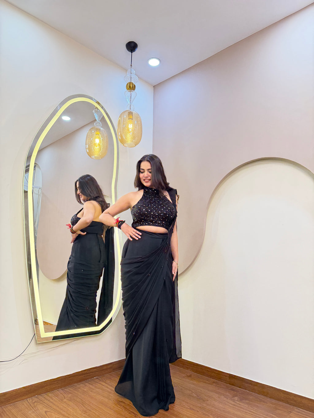 E111 INDO WESTERN DRAPE SAREE