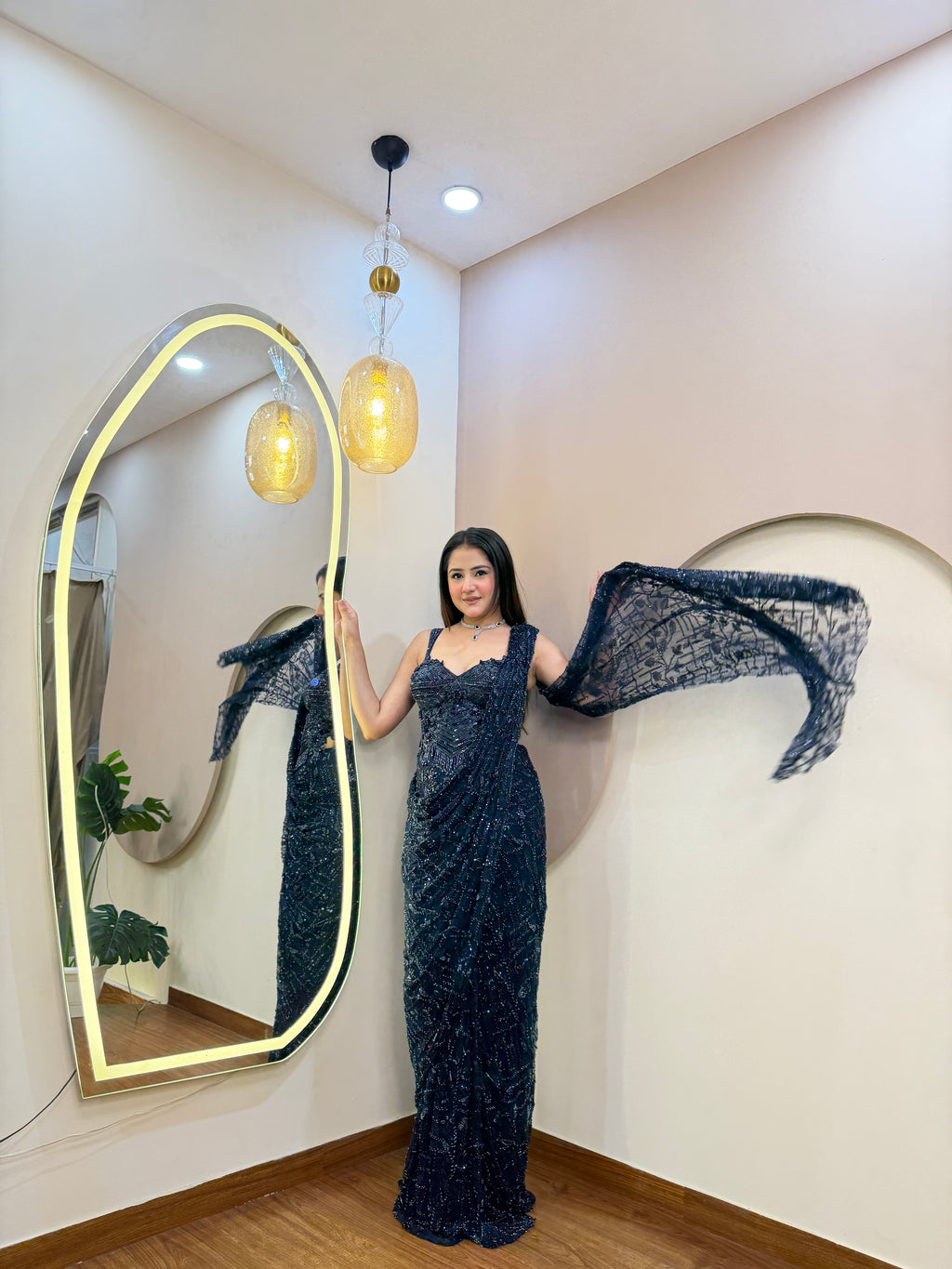 E374 INDO WESTERN DRAPE SAREE