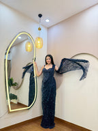 E374 INDO WESTERN DRAPE SAREE