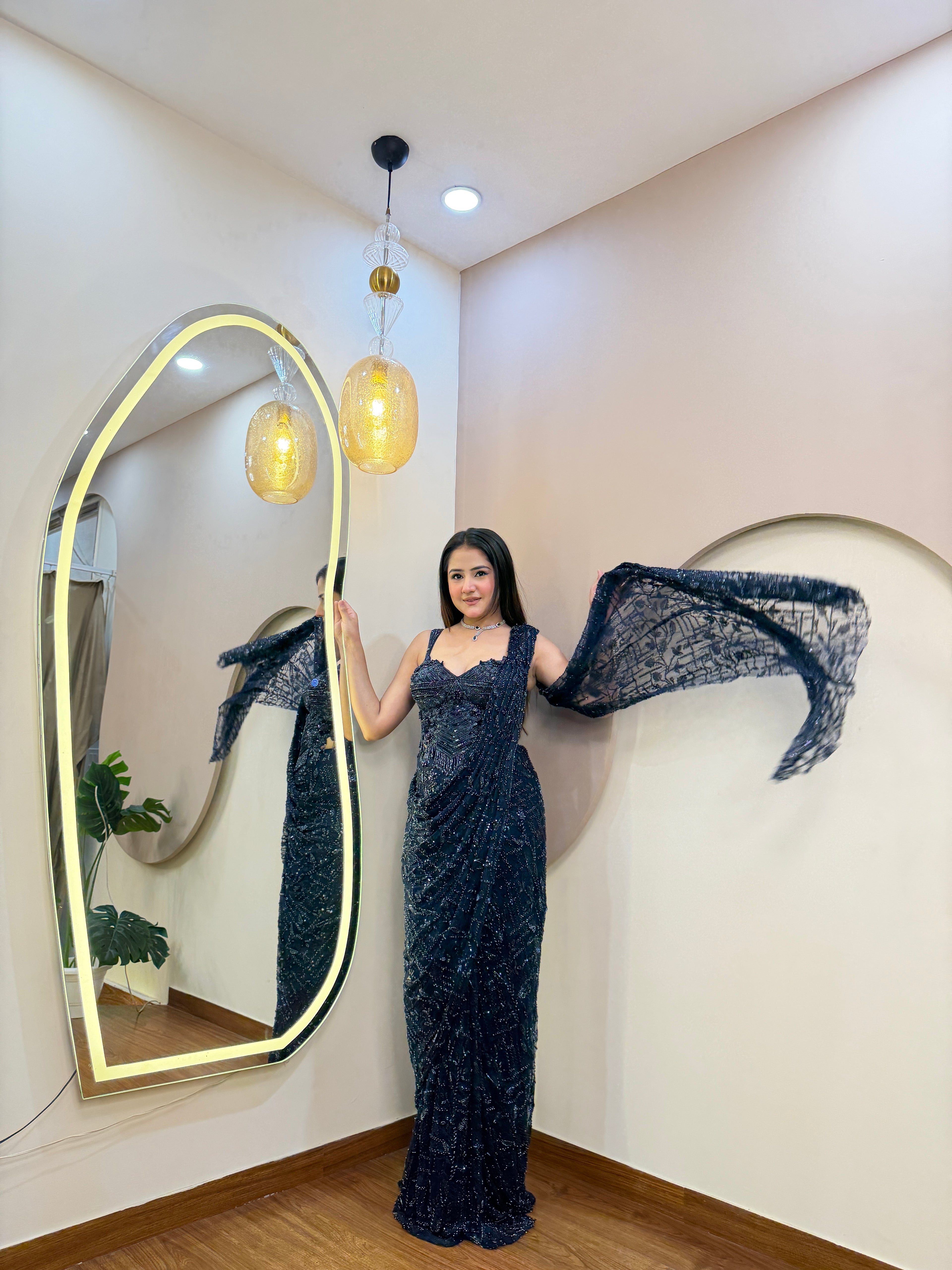 E374 INDO WESTERN DRAPE SAREE