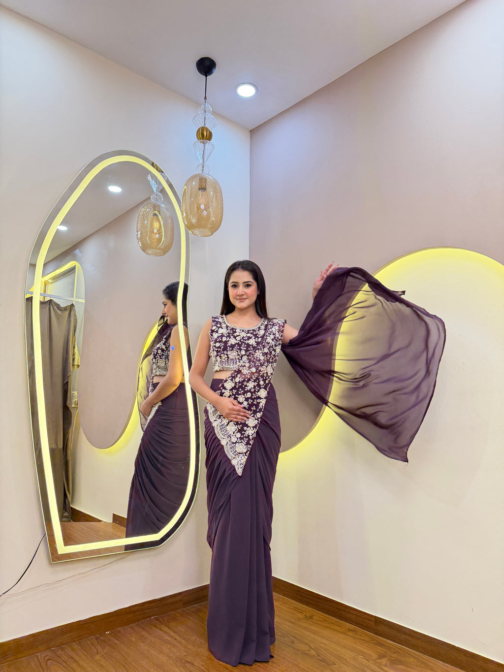 E635 INDO WESTERN DRAPE SAREE