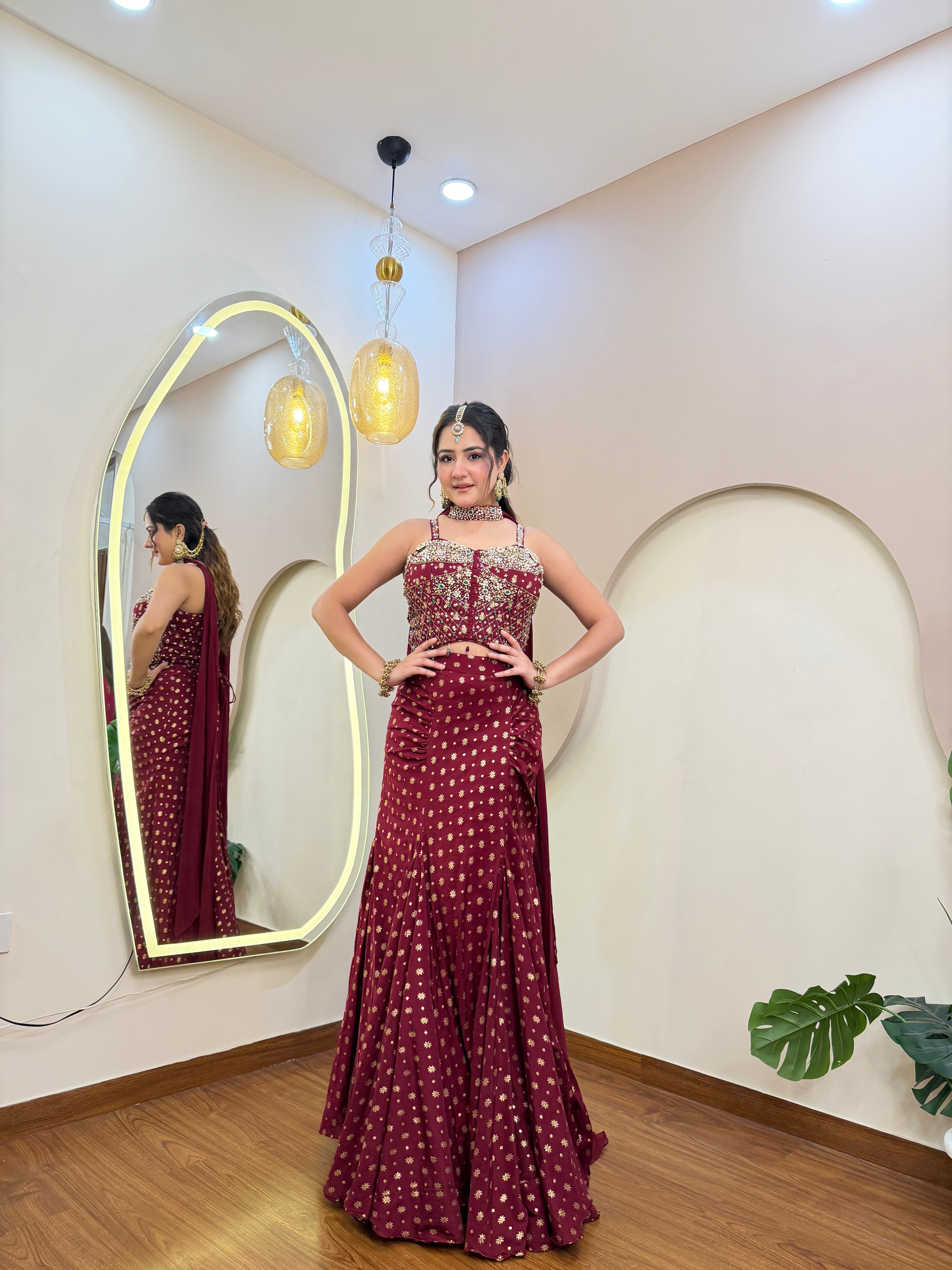 E420 INDO WESTERN CROP TOP LEHENGA