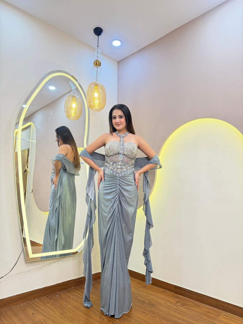 E660 3PC DRAPE SKIRT TOP