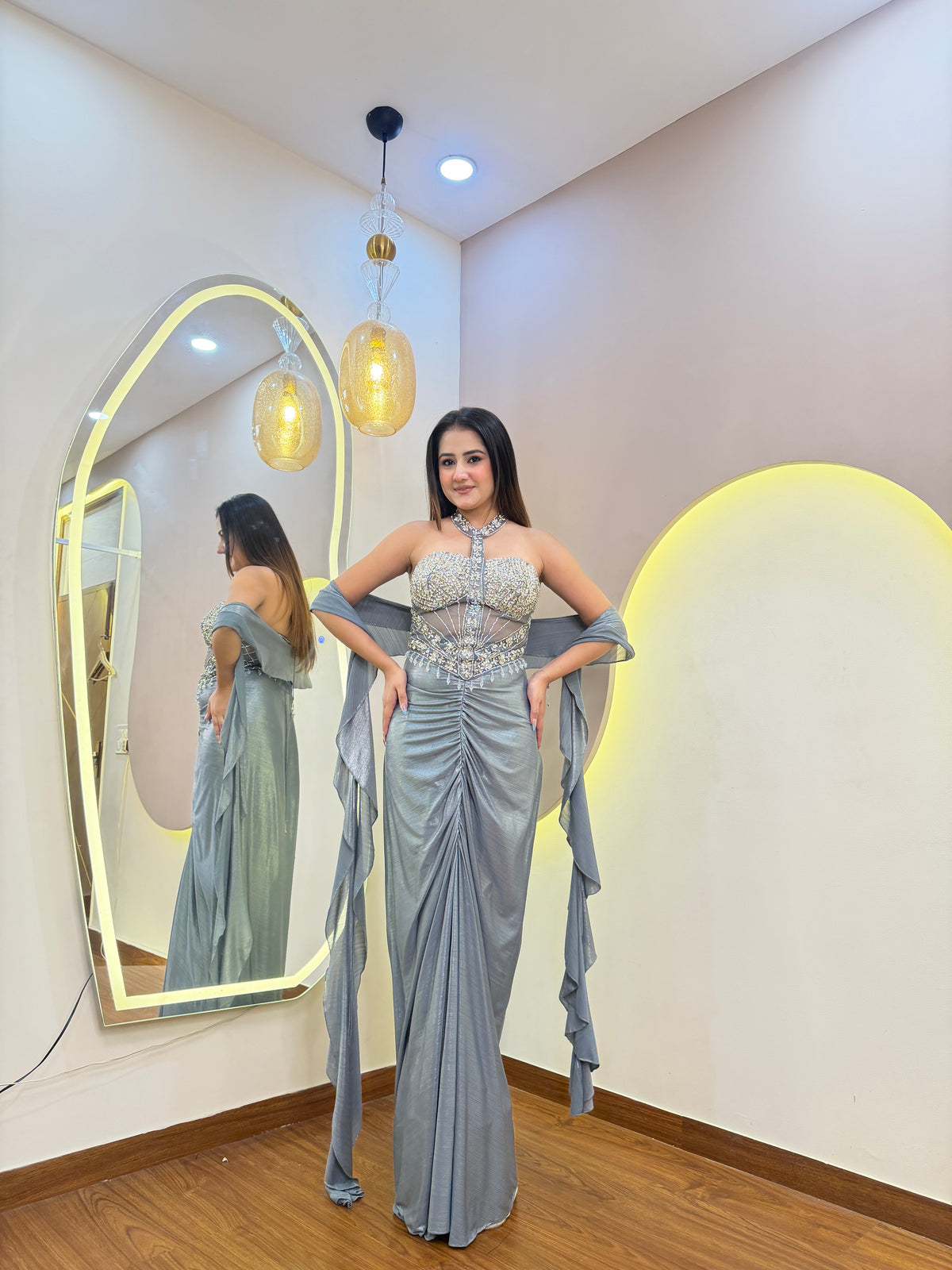 E660 3PC DRAPE SKIRT TOP