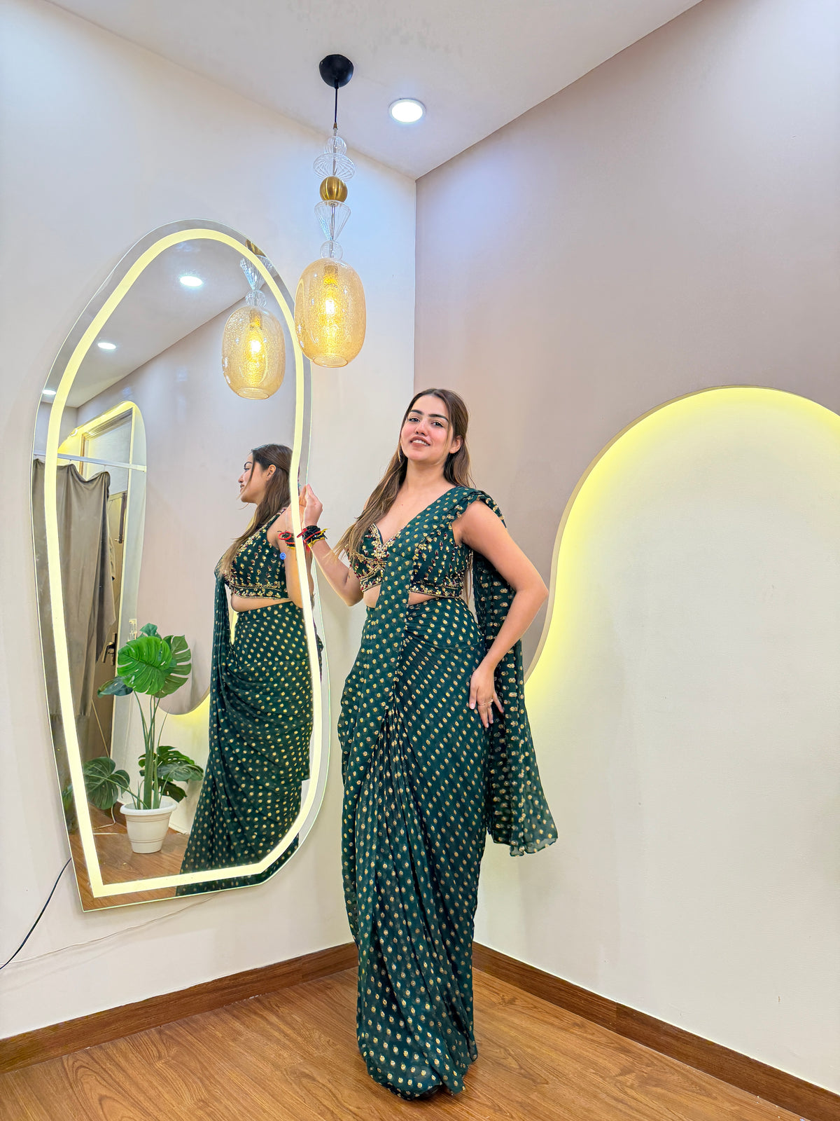 E571 INDO WESTERN DRAPE SAREE