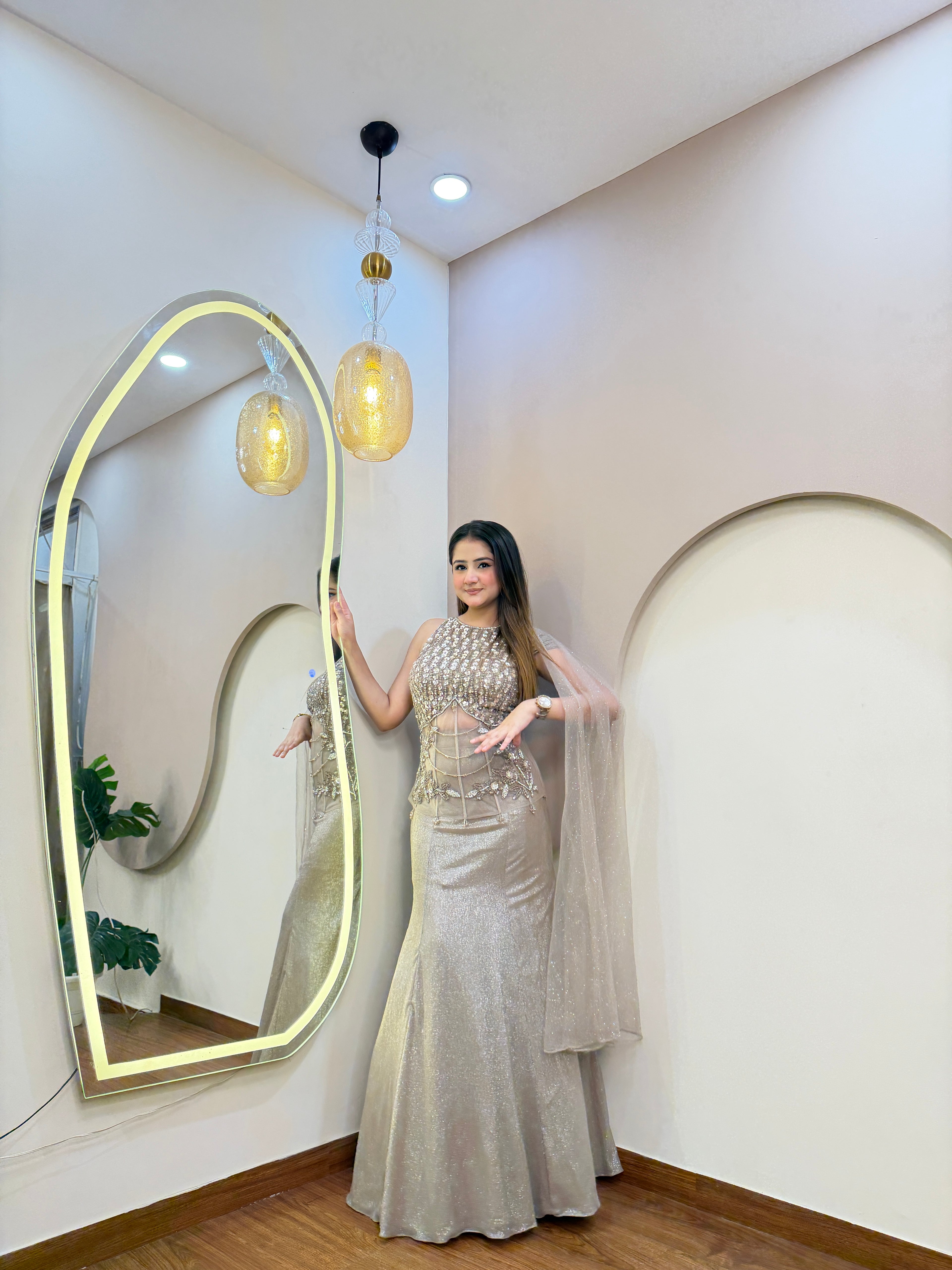 E366 INDO WESTERN FISH CUT LEHENGA