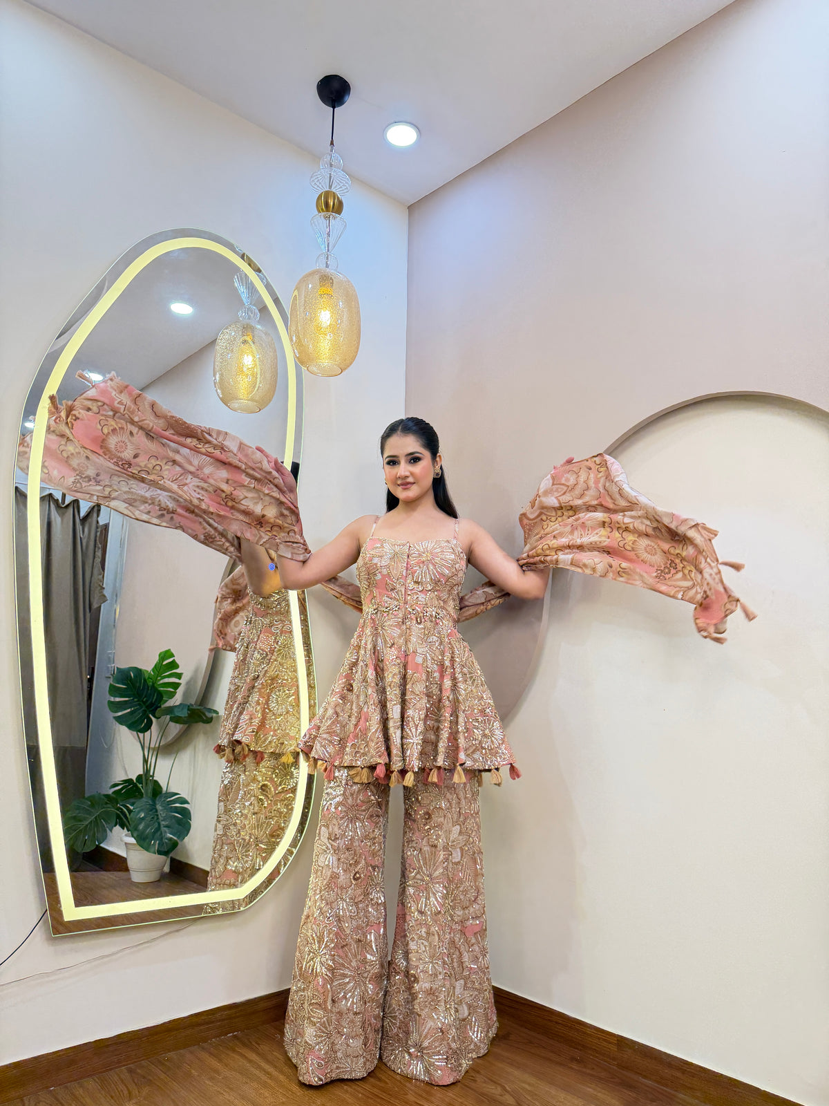 E503 3PC PEPLUM SHARARA SUIT