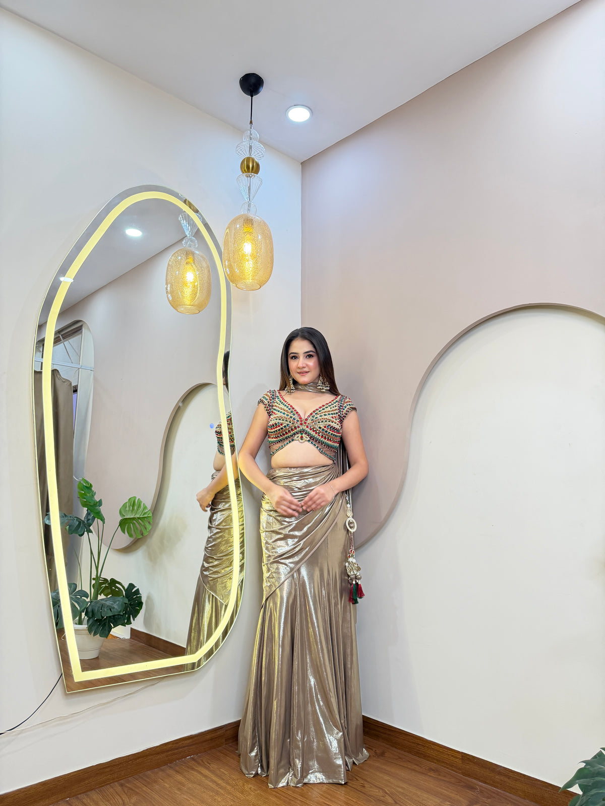 E455 INDO WESTERN DRAPE SAREE