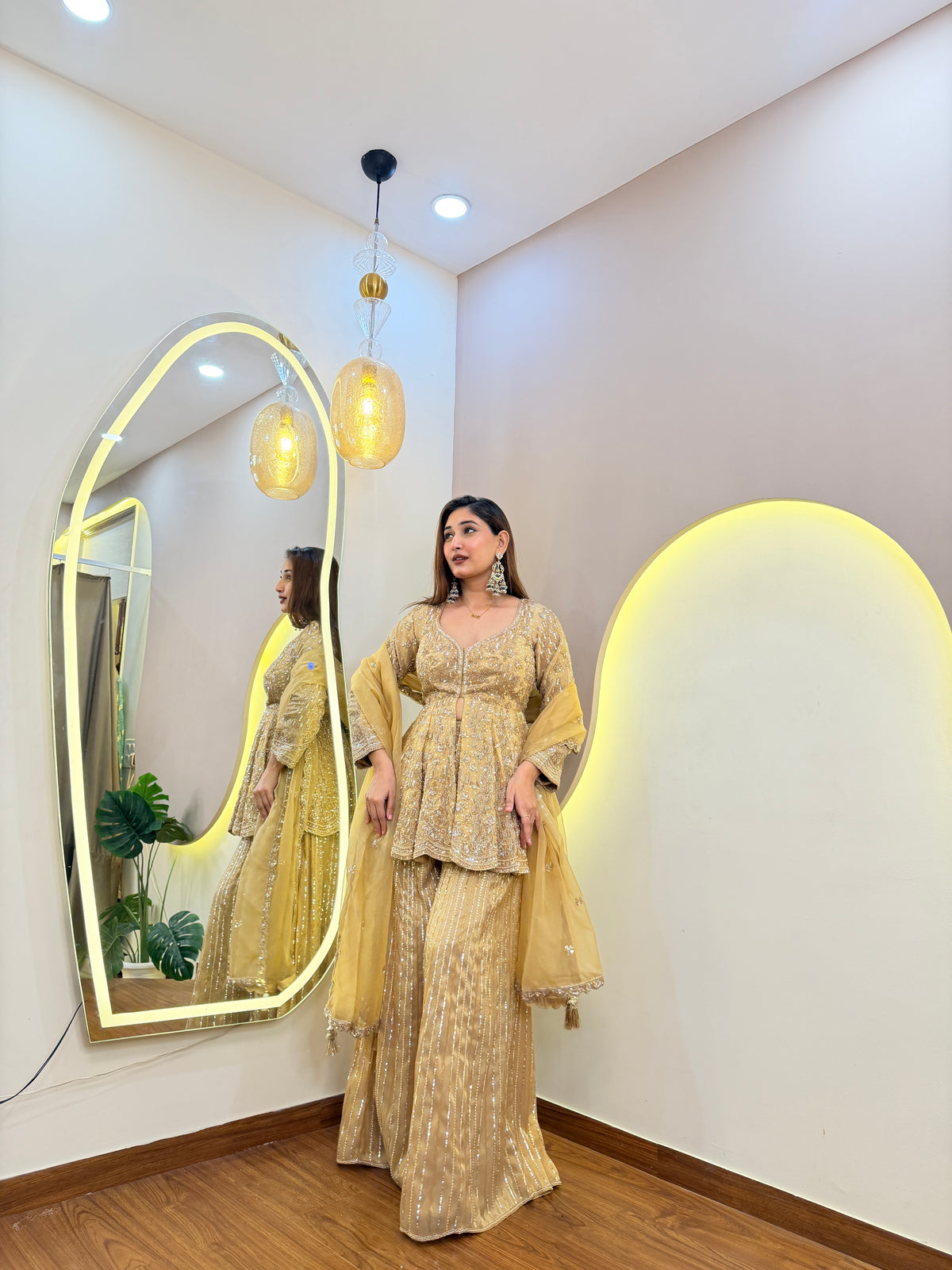 E559 3PC PEPLUM SHARARA SUIT