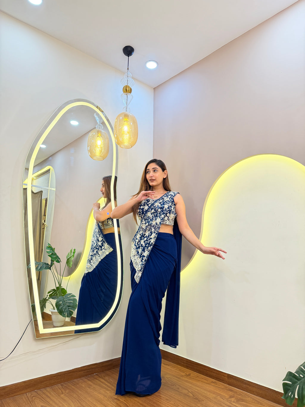 E635 INDO WESTERN DRAPE SAREE