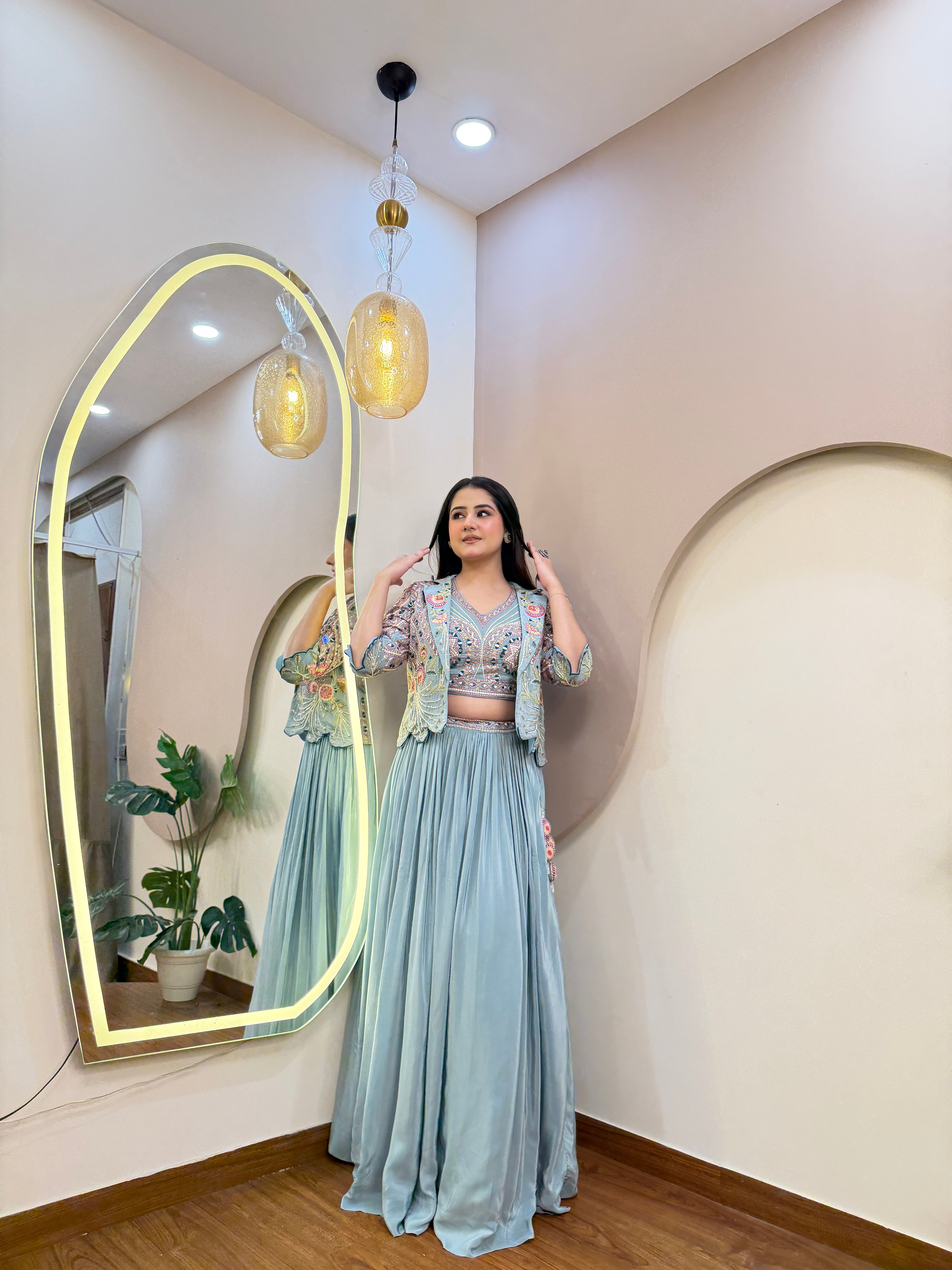 C821 INDO WESTERN JACKET STYLE LEHENGA