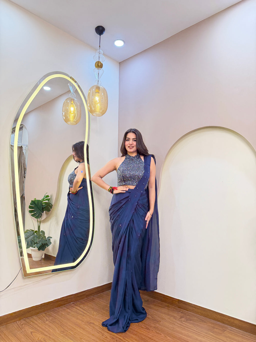 E111 INDO WESTERN DRAPE SAREE