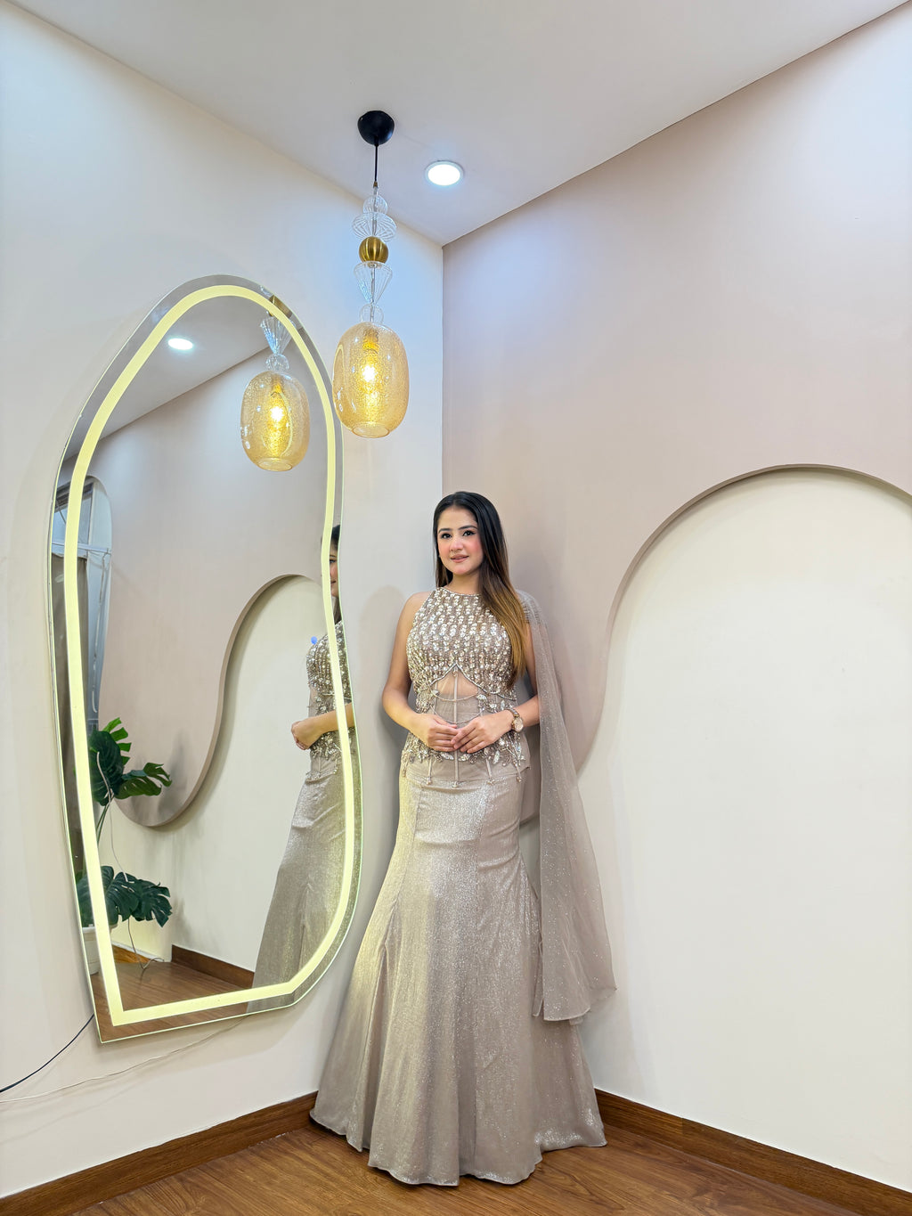 E366 INDO WESTERN FISH CUT LEHENGA