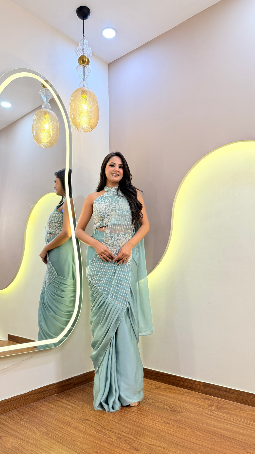 E978 INDO WESTERN DRAPE SAREE