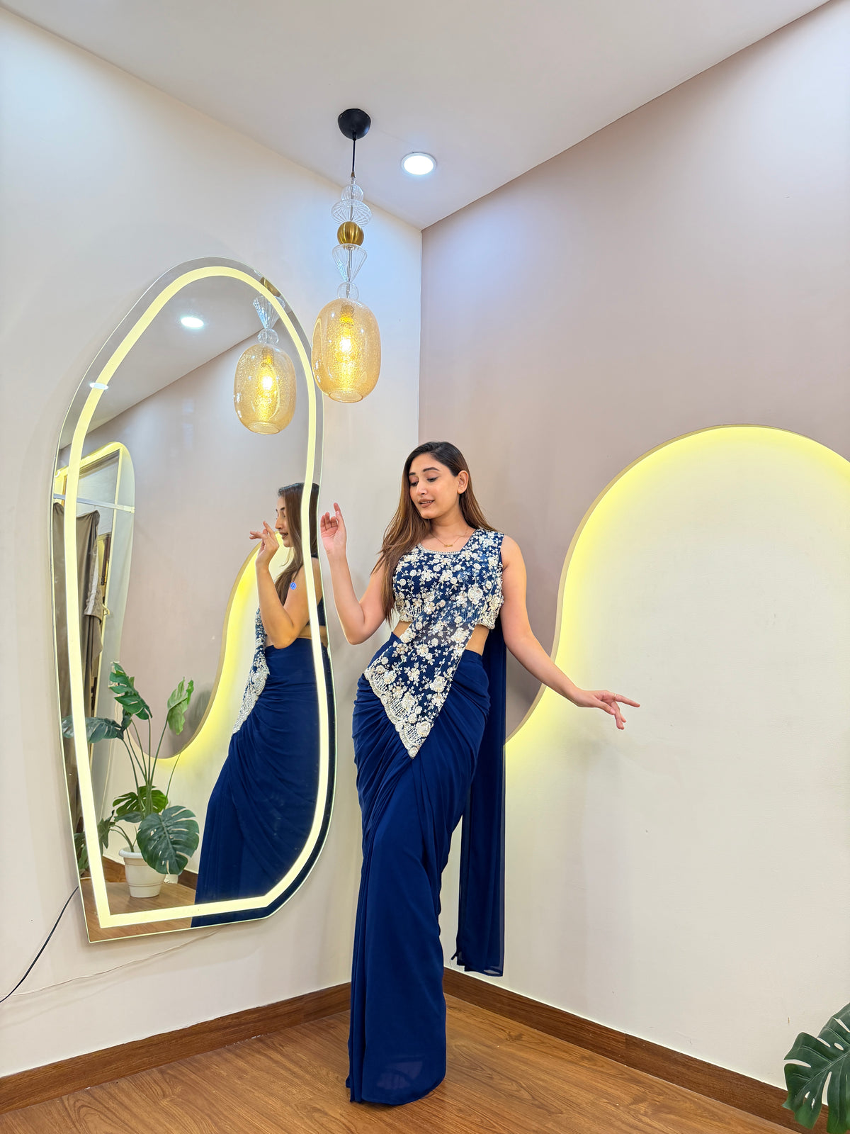 E635 INDO WESTERN DRAPE SAREE