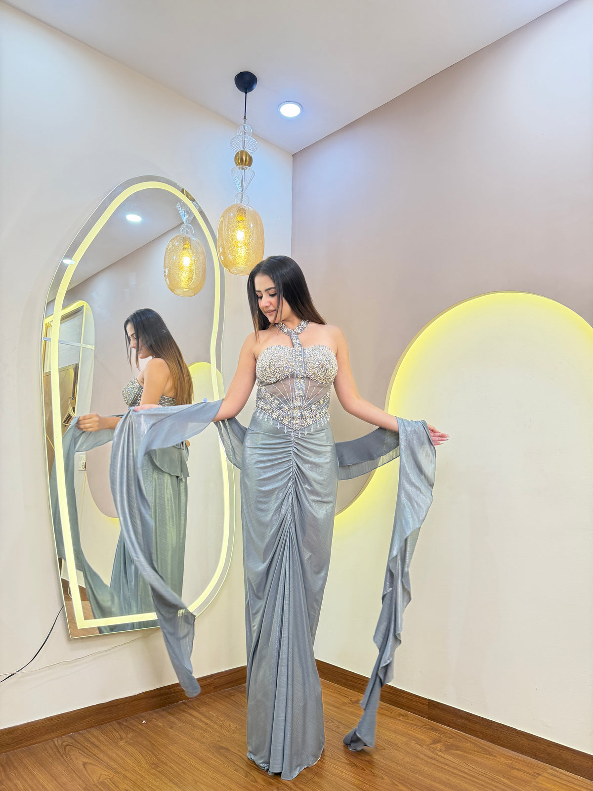 E660 3PC DRAPE SKIRT TOP