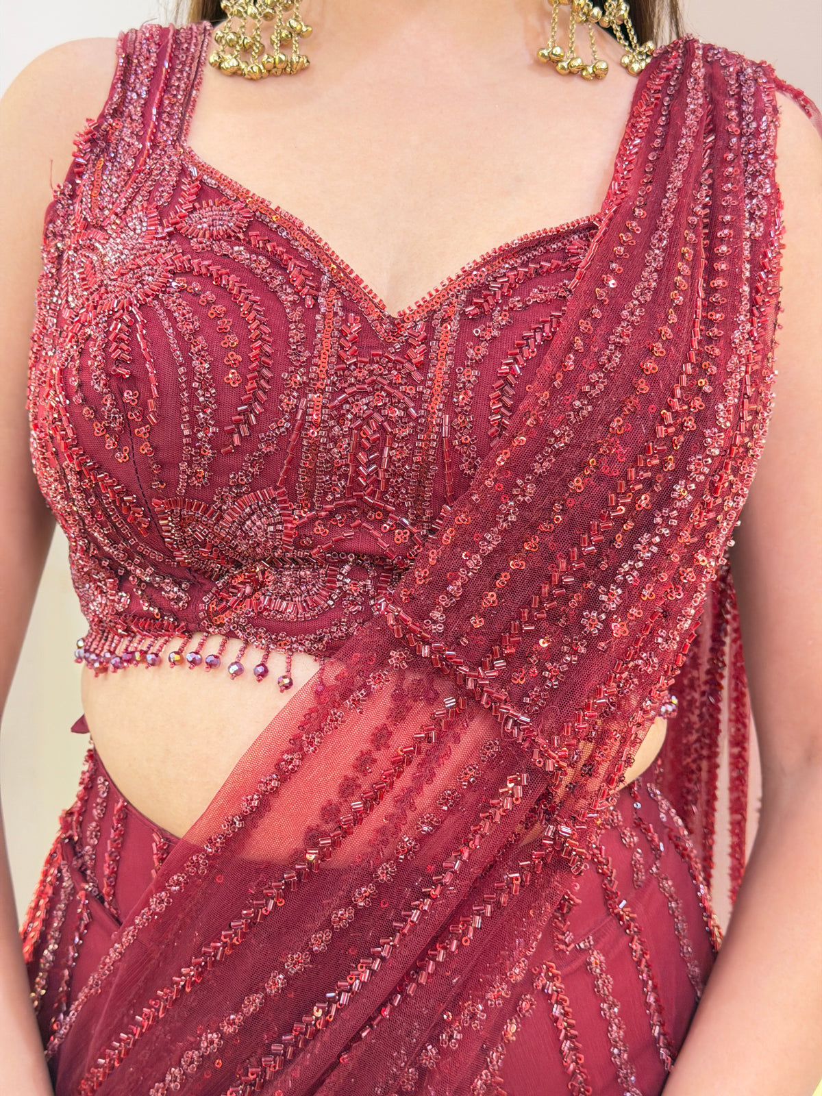 E610 INDO WESTERN DRAPE SAREE
