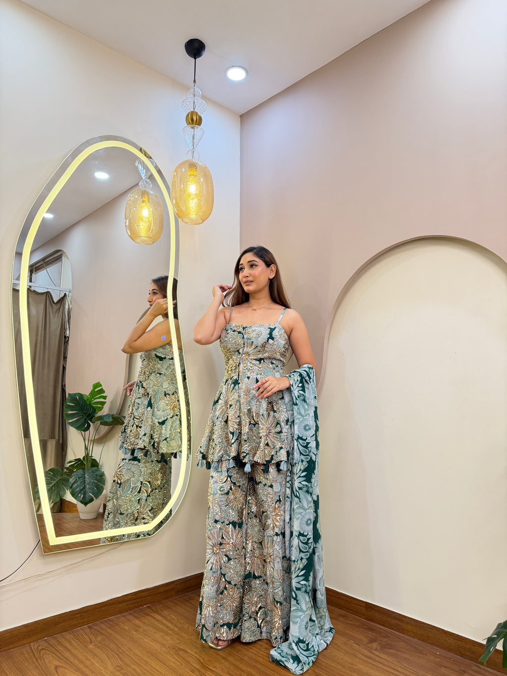 E503 3PC PEPLUM SHARARA SUIT