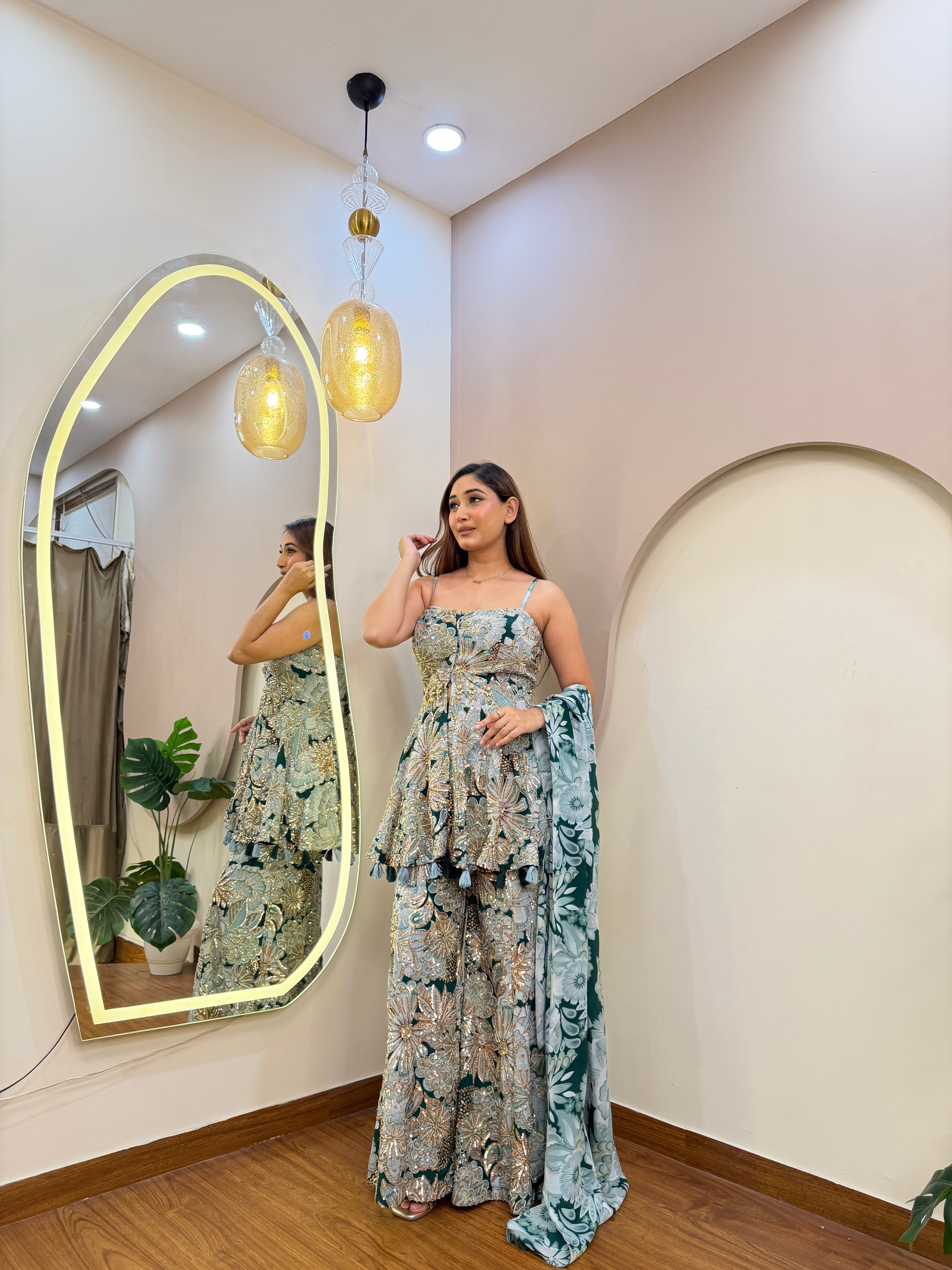 E503 3PC PEPLUM SHARARA SUIT