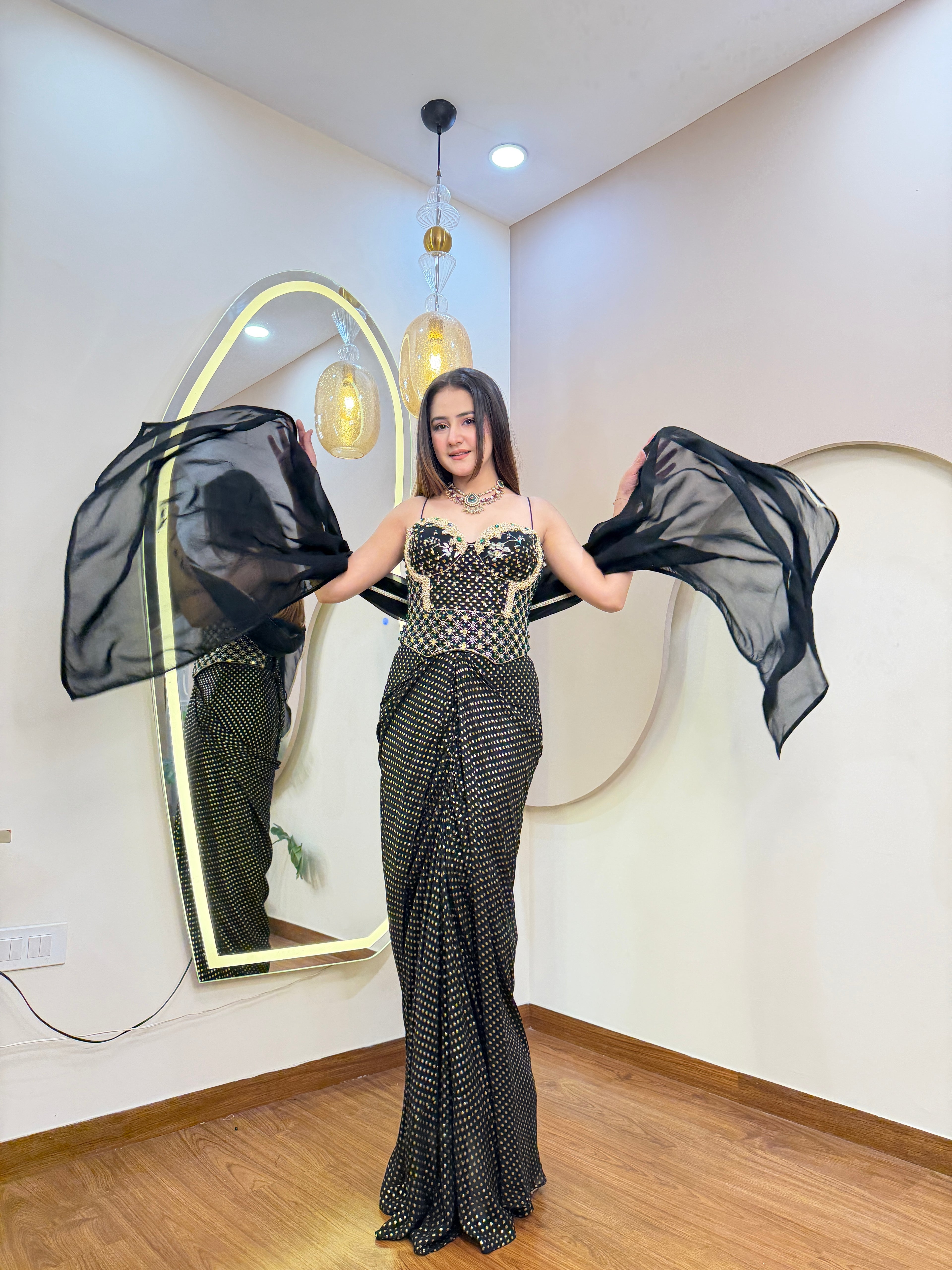 E361 INDO WESTERN DRAPE SAREE