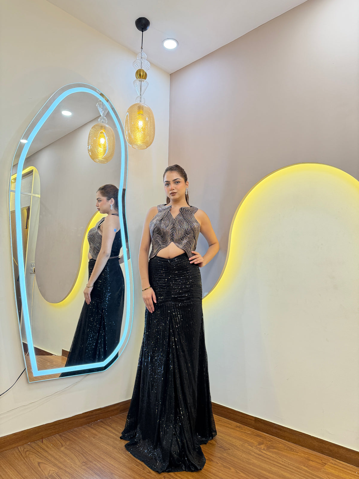 F137 INDO WESTERN CROP TOP SKIRT