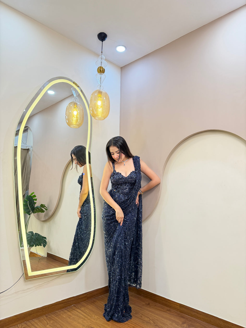 E374 INDO WESTERN DRAPE SAREE