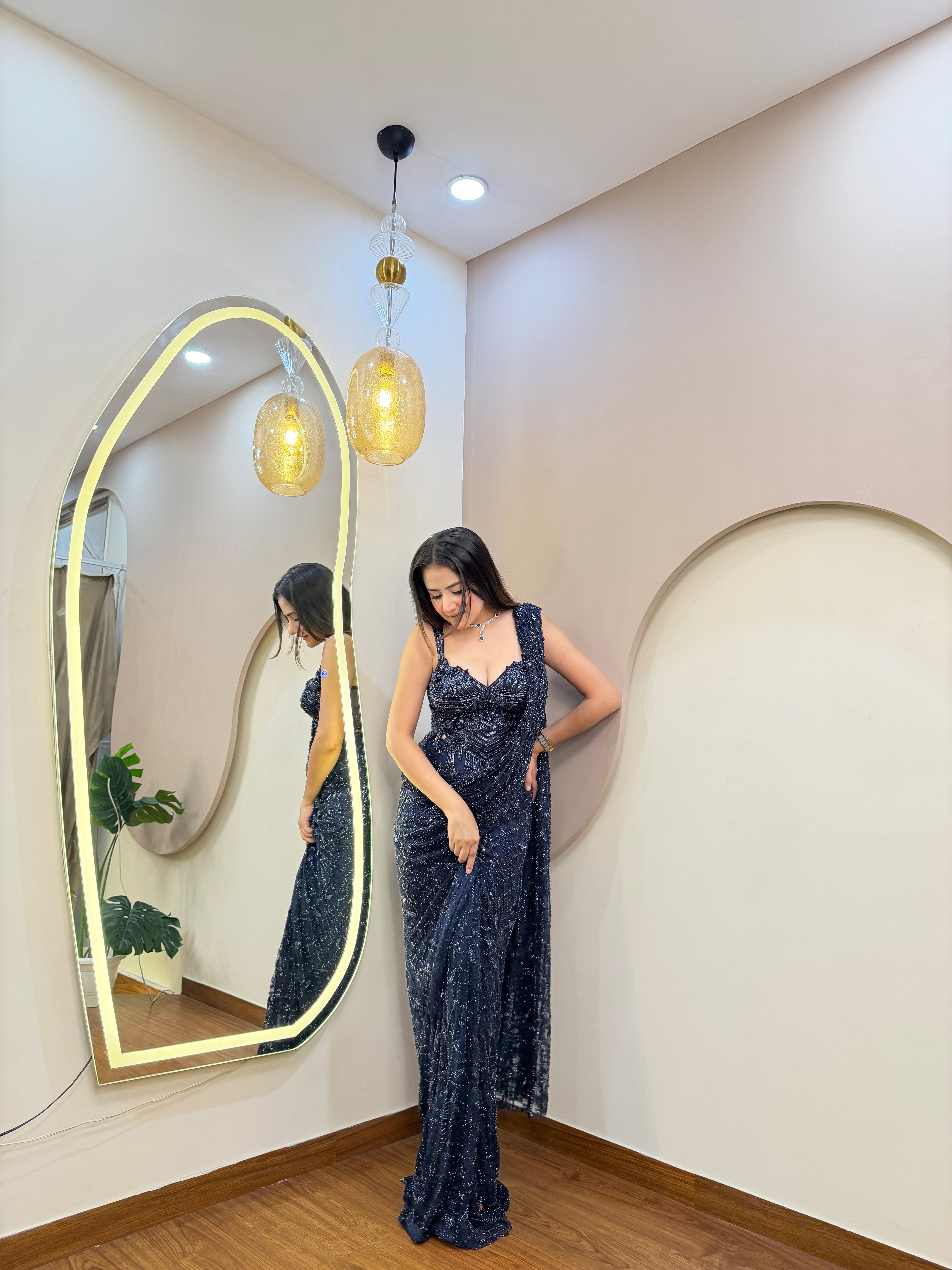 E374 INDO WESTERN DRAPE SAREE