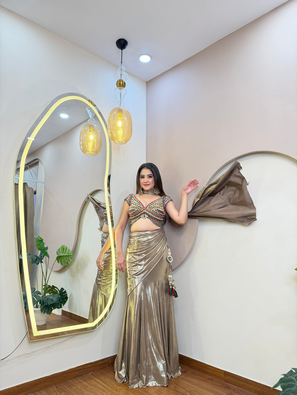 E455 INDO WESTERN DRAPE SAREE