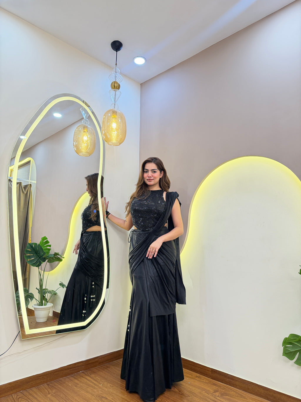 E378 INDO WESTERN DRAPE SAREE