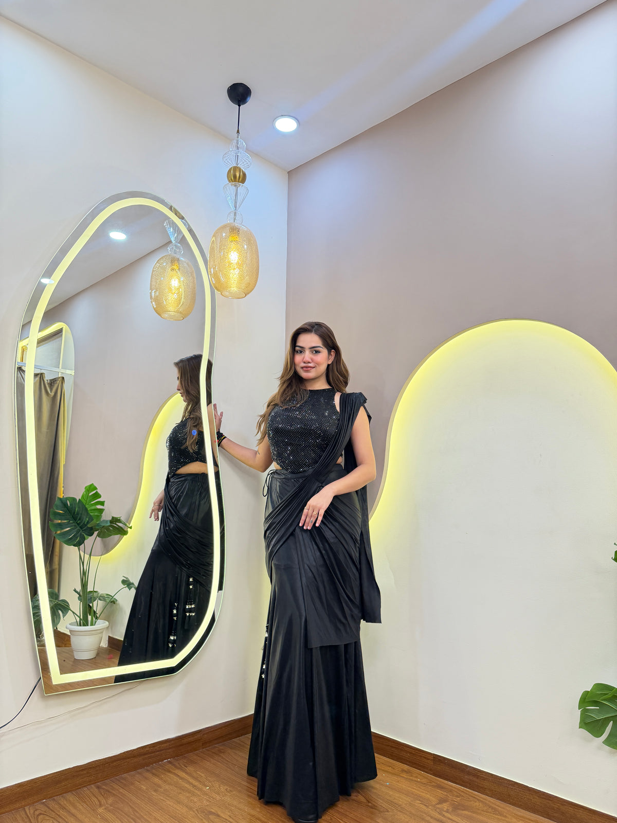 E378 INDO WESTERN DRAPE SAREE