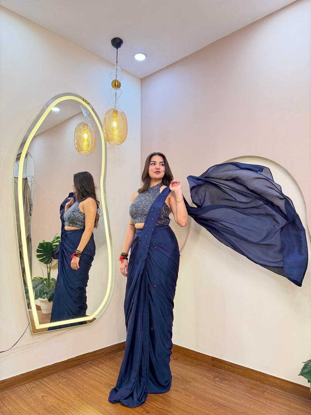 E111 INDO WESTERN DRAPE SAREE