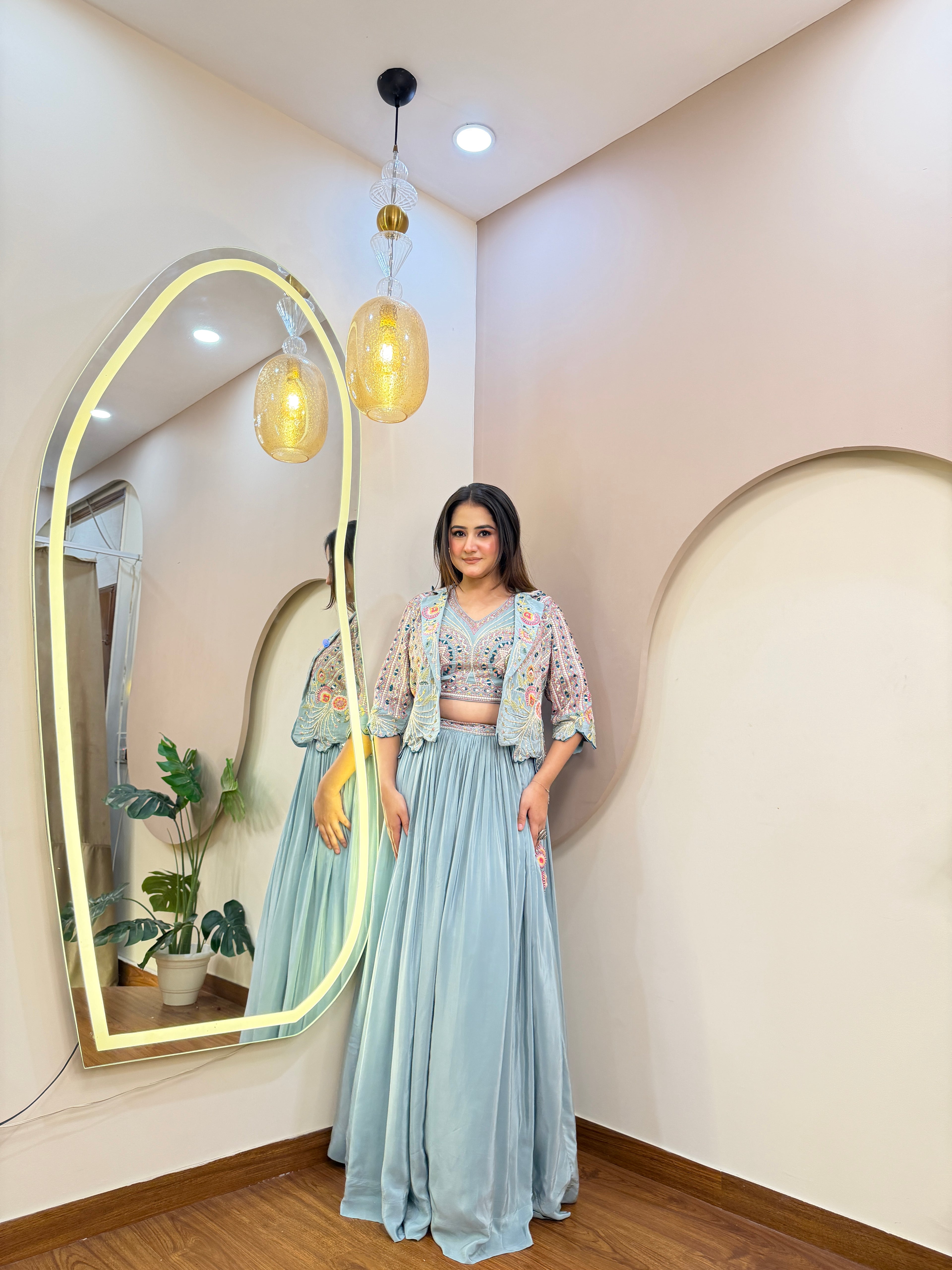 C821 INDO WESTERN JACKET STYLE LEHENGA