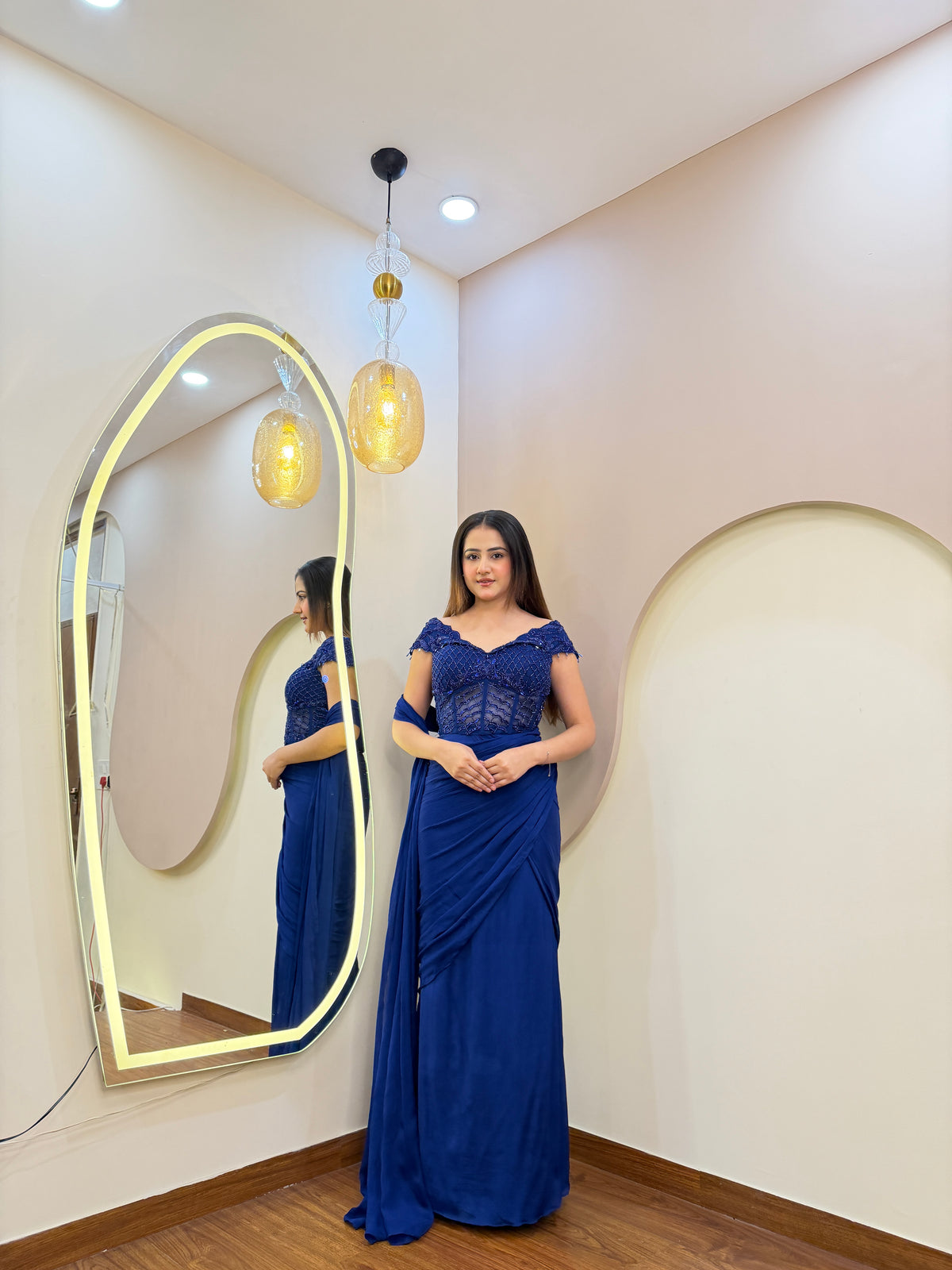E206 INDO WESTERN DRAPE SAREE