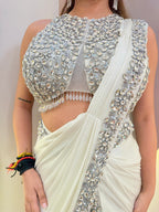 E612 INDO WESTERN DRAPE SAREE